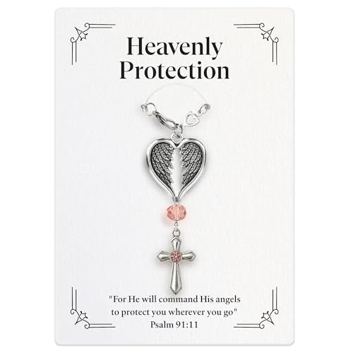 Christian Gifts for Men, Daily Bible Verse Cross for Car Mirror Hanging - color: Angel's Protection