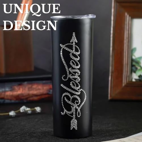 Onebttl Christian & Religous Gifts for Women, Blessed Gifts, 20 oz Rhinestone Sytle Stainless Steel Skinny Tumbler