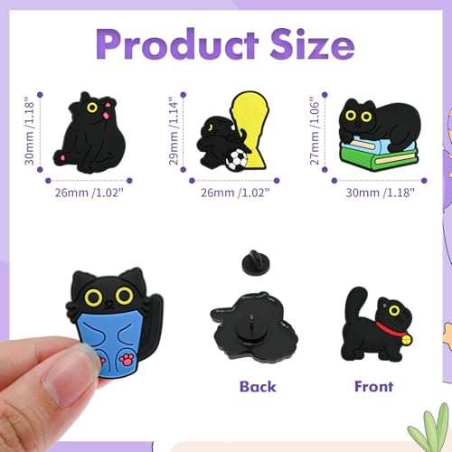 Cute Pins Bulk, Funny Lapel Badge Pins Rubber Brooch Pins for Backpacks, Hats, Bags - style: Black cat-30PCS