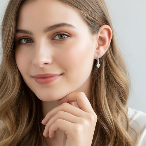 925 Sterling Silver Dangle Earrings Heart Star Cross Drop Earrings Dainty Gold Trendy Cute Earrings for Women - color: Rhombus, silver