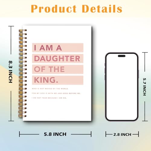 JINYO Pink Christian Notebook, I am a Daughter of the King Bible Journal, Religious Prayer Journal for Woman, Church Notes Notebook, Scripture Spiral Notebooks 5.5x8.3 Inch - color: white I am a Daughter Notebook