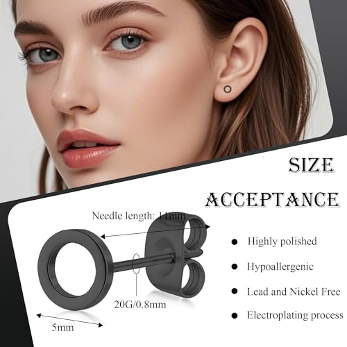 Geometric Titanium Stud Earrings – Hypoallergenic, Minimalist & Versatile - color: Circle Earrings-Black