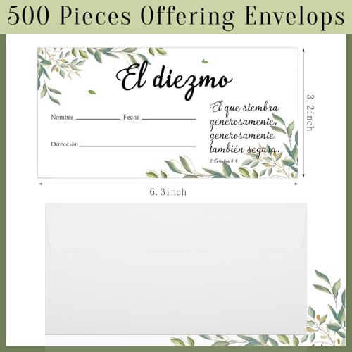 Woanger 500 Count Spanish Offering Envelopes Tithe Donation Tithes and Offering for Church Supplies(Leaf) - style: Leaf