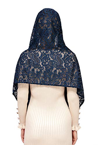 Wgior Rectangular Chapel Veil Scarf Catholic Church Veils Mantilla Wrap Shawl Mass Head Covering - color: Navy Blue