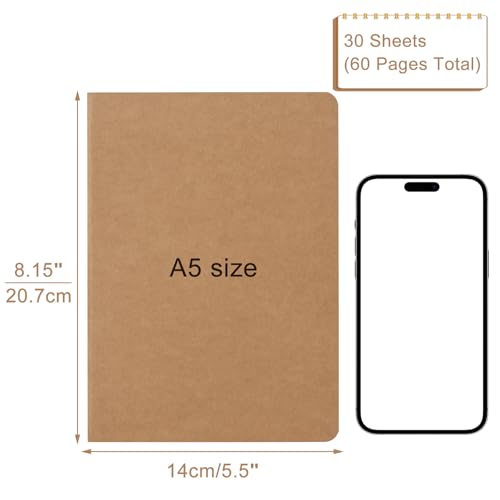 ZCZN 5 Pack A5 Kraft Notebooks Bulk, 8.15x5.5 Inches Lined Paper Journaling Notebooks, Notebooks for Work, Composition Notebooks for School, Journal Notebooks for Office, 60 Pages