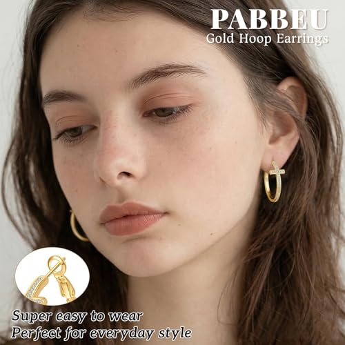 PABBEU 925 Sterling Silver Cross Hoop Earrings for Women Hypoallergenic - color: 30mm gold
