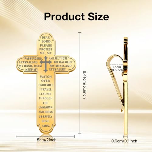 Cross Prayer Visor Clips for Car, Religious Cross Auto Visor Clips Spiritual Charm, Christian Safety Blessing Sunvisor Ornament Interior Decor for Most Vehicles, Car Accessories (Golden) - color: Golden