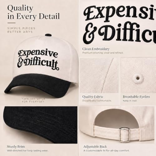 Trendy Embroidered Baseball Cap for Men & Women, Adjustable Snapback Hat for Casual Wear - color: Expensive & Difficult2| Black