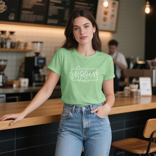 Women's Christian Shirt Christ Chosen T-Shirts Bible Verse Tee Tops - color: Green, size: Medium
