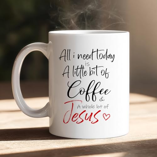 Christian Gifts for Women Ceramic Coffee Mug, Religious Gifts, Inspirational Scripture Coffee&Tea Mug, Bible Verse: Jesus & Coffee, Microwave and Dishwasher-safe (White-RED Jesus)