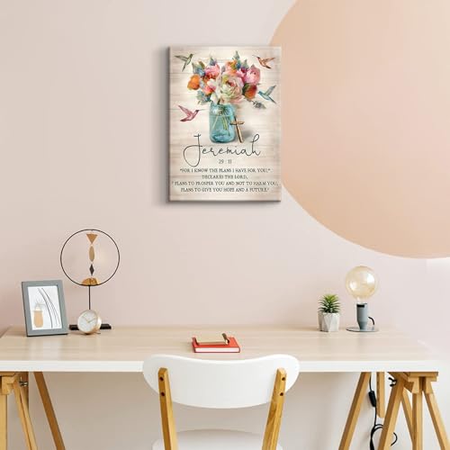 DCMVJHZV Scripture Canvas Wall Art Christian Wall Decor Jeremiah Bible Verse Painting Print Colour Religious Farmhouse Hummingbird Picture Church Living Room Biblical Art Ready to Hang(16"x24") - color: Colourful Flower Canvas, size: 24"L x 16"W