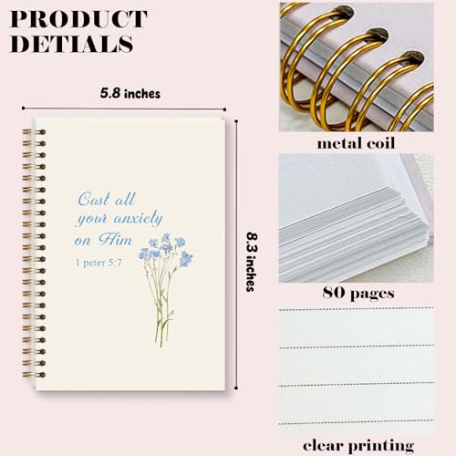 Bible Journal for Woman, Christian Gifts for Teen Girls, Aesthetic Preppy Blue Flowers Hardcover Spiral Notebook for Bible Note Taking Supplies - 5.5×8.3 - A09 - style: Christian Blue Flowers