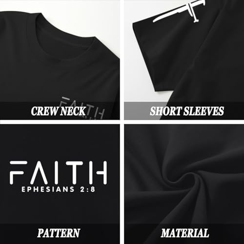 Christian Faith Cross Shirts for Men Jesus God Bible Verse Shirt Religious Inspirational Tshirts Graphic Cotton Tees - color: Black, size: Large