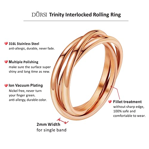 Trinity Interlocked Rolling Triple Ring for Women Girls Kids, Stainless Steel Cross Stacking Puzzle Ring for Fidget Anxiety, Minimalist Promise Engagement Wedding Ring - color: Rose Gold, size: 11