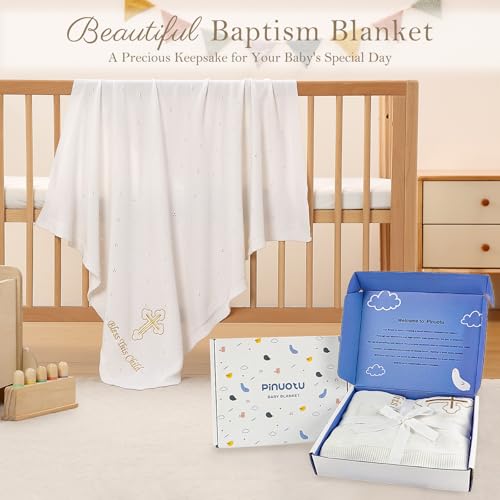 Cotton Knit Baptism Christening Blanket, Bless This Child, 40"x31" - color: Bapatism Pointelle Blanket