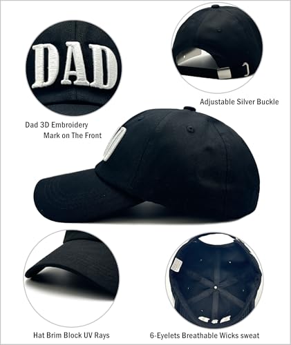 Dad Hats for Men, 3D Embroidered Dad Baseball Cap - color: Black