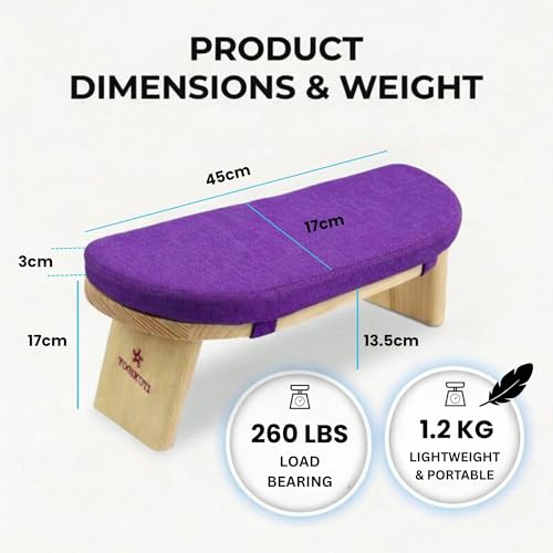 Folding Meditation Bench | Removable Cushion, Wooden Seiza Kneeling Stool, Ergonomic Meditation Seat, for Home & Yoga Studio, Comfortable Posture (Purple) - color: Purple