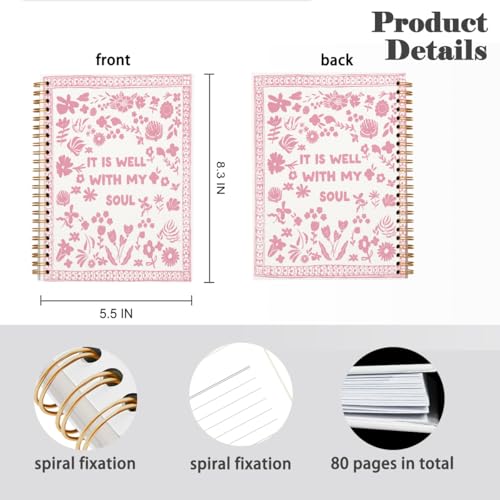 Christian Bible Spiral Notebook Journal Gifts for Teen Girls Women - color: pink wildflower