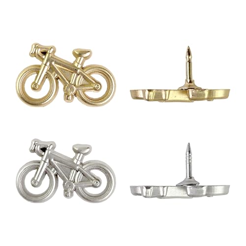 Bicycle Push Pins - Silver Metal Bike Pins - for Cork Board, Maps, or Lapel Pin Use - Designed in USA - Set of 10 - color: Bike - Silver, size: Set of 10