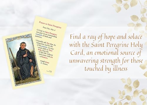 Trendzeen Saint Peregrine Holy Card - Hand Held Comfort Cross, The Lord's Prayer - Laminated Double Sided Saint Peregrine Card - St Peregrine Patron Saint of Cancer Patients Themed Set - 3 Items