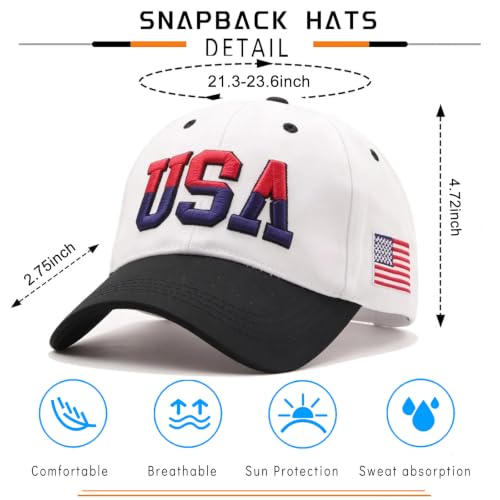 Black Baseball Cap Snapback hat for Men Flat Bill Hats for Men - color: White Usa