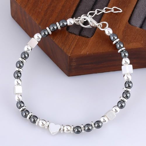 Beaded Bracelets for Women, Inspirational Natural Gemstone Bracelets Graduation Mothers Day Christmas Birthday Gifts for Mom, Daughter, Granddaughter, Wife, Sister, Best Friend - color: Black Onyx, style: Heart