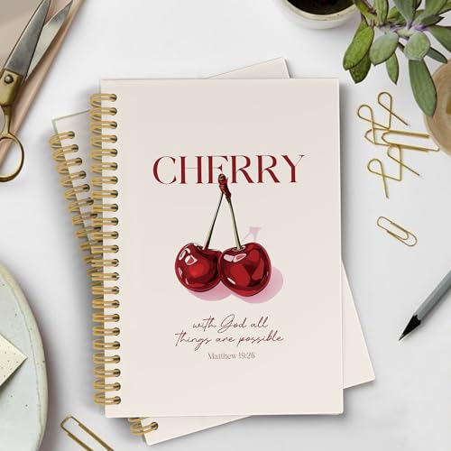 YLZlhb Preppy Cherry Christian Spiral Notebook Journal, Bible Verse Notebooks for Note Taking, Christian Gifts for Women, Religious Prayer Girly Hardcover Spiral Journal 5.5x8.3 Inches - color: cherry