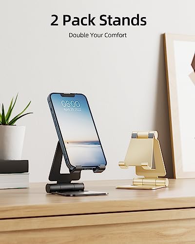 Nulaxy 2 Pack Aluminum Dual Folding Cell Phone Stanr for Desk, Black & Gold - color: F-Black & Gold