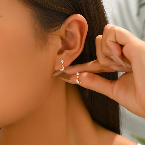 925 Sterling Silver Cross Bow Moon Stud Earrings for Women - color: Gold-Moon