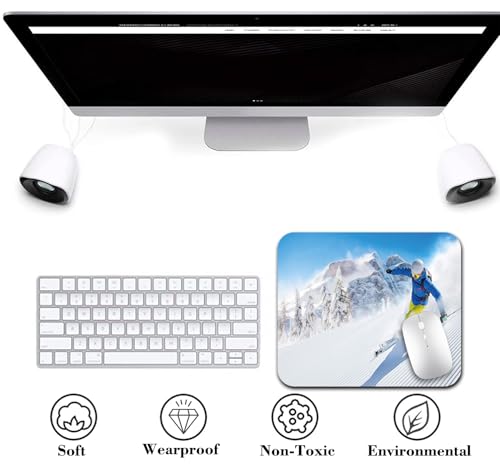 Skier Skiing Downhill Mouse Pad, Extreme Winter Mountains Sports Desk Mat - color: Cute Colorful Art Rec33
