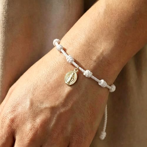 10 Knots Lucky Protection Rope Cross Bracelet For Women Men, Handmade Good Jesus Pendant Charm Amulet Adjustable Christian Pulsera Decenario String Jewelry, Daily Friendship Gift - color: Jesus White