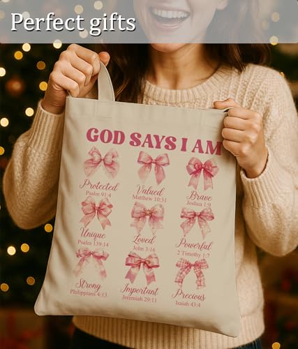 Aesthetic Christian Gifts Tote Bag for Church, Religious Tote Bag for Bible Study, Medium Size with Inner Pocket - color: Pink