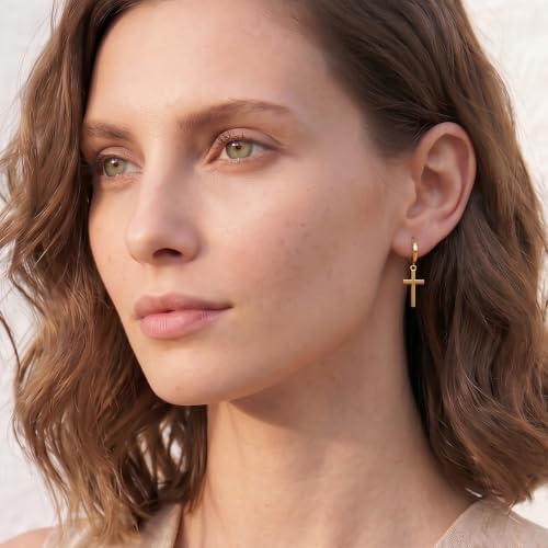 SLUYNZ 925 Sterling Silver Cross Hoop Earrings for Women Teens Cross Huggie Hoop Earrings Dangle - color: B-Yellow