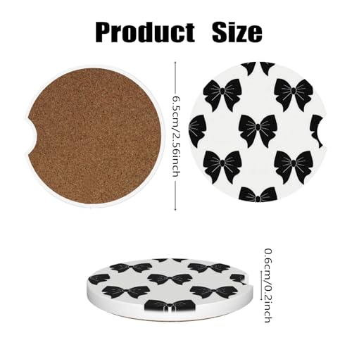 Ceramic Car Cup Coasters 2PCS - Black Bow - color: Black Bow