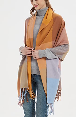 Wander Agio Women's Fashion Long Shawl Big Grid Winter Warm Lattice Large Scarf - color: Big Camel Pink 7
