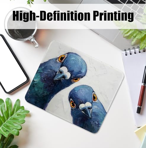 Whimsical Blue Pigeon Mouse Pad for Desk, Pigeon Lover Gifts, Quirky Mid Century Blue Bird Mousepads with Anti-Slip Rubber Base for Computer Laptop Home Office Desk Accessories, 9.5x7.9 Inch - color: Square mouse pad-dove