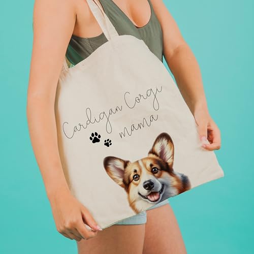 Dog Mom Canvas Tote Bag for Women, Reusable Cotton Shoulder Bag, Dog Lover Gift, Mother’s Day Pet Mom Shopping Tote - color: Cardigan