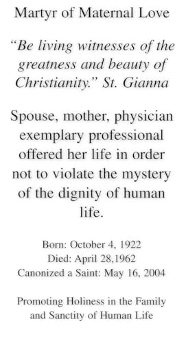 St. Gianna, Martyr of Maternal Love Prayer - Laminated holy card - Pack of 25