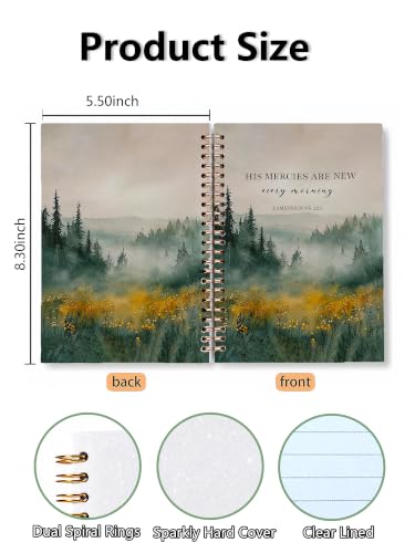 Forest Themed Sparkly Hardcover Spiral Notebooks - His Mercies are New Every Morning Bible Study Church Notebook Journals for Women, Mens Journal Christian Prayer Church Notes Gifts, 5.5x8.3 Inch - color: forestcolor007