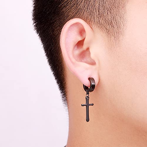 Stainless Steel Cross Earrings Set for Men Women Dangle Hinged Men Women Earrings Silver Gold Black - color: 1 Pari Black (NEW)