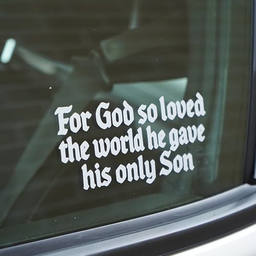 for God So Loved The World Jesus Sticker – John 3:16 Bible Verse Decal – for Cars, Laptops, Bibles – Waterproof Vinyl Size 5x2.3 (Gloss White)