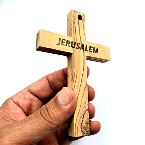 Zuluf Bethlehem Olive Wood Wall Cross | 4.7" Handmade Christian & Catholic Decor Christmas Wall Hanging Gift | Religious Spiritual Jesus Small Wooden Cross for Wall Decor cruz de madera pequeña - size: 4.7"L x 3"W