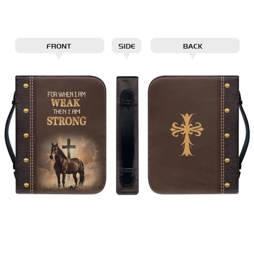 PU Bible Covers for Men Extra Large Bible Case Brown Bible Bag with Leather Bookmark,Christian Gift,Scripture Horse and Cross,Medium - color: Cross of Horses and Scripture, size: Medium
