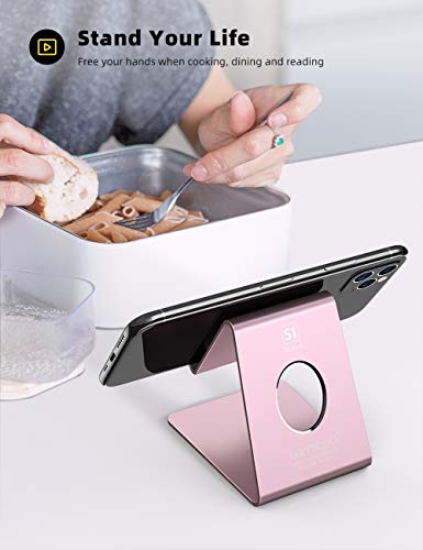 Lamicall Pink Phone Stand, Desk Accessories - Rose Gold Pink Cell Phone Holder, Office Decor, Office Desk Accessories, Suitable for iPhone 16 15 14 13 Pro Max, 4-8'' Phone - color: g-rose gold