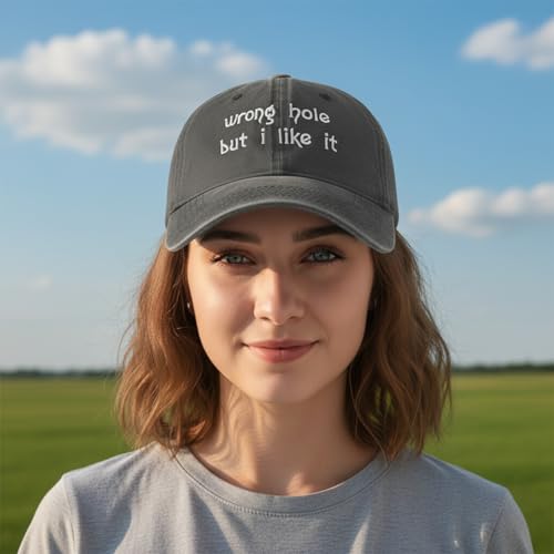Funny Vintage Baseball Cap, Adjustable Cotton Embroidered Hat for Men Women, Retro Humor Gift Trucker Caps - color: Wrong Hole But I Like It - Black