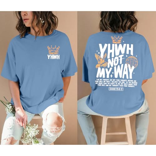 Christian Faith Shirts for Women Jesus Shirt YHWH Inspirational Bible Verse T-Shirt Religious Oversized Graphic Tee - color: Blue, size: X-Large