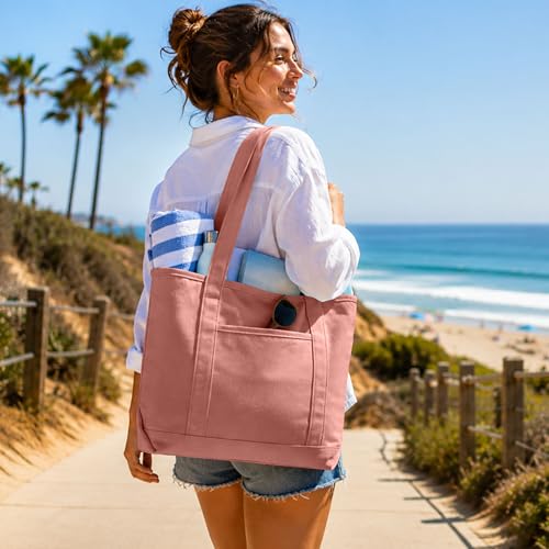 DALIX 20" Solid Color Cotton Canvas Shopping Tote Bag in Dusty Rose - color: Dusty Rose