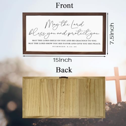 Christian Decor for Entryway Home Living Room, Farmhouse Wood Framed Sign 15×7.5×0.3 inches, Christian Gift for Family or Friends, Housewarming Gift, May the Lord Bless You and Protect You - color: color 13