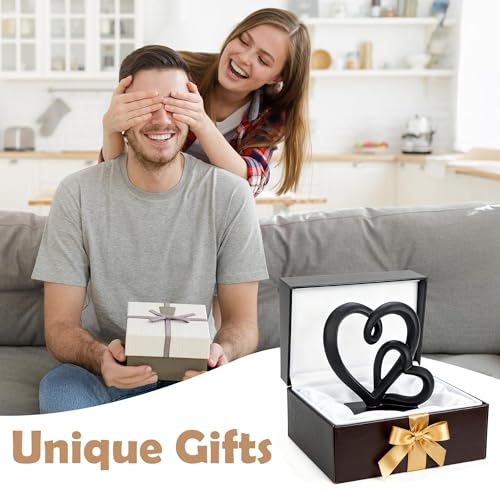 Anniversary Wedding Couples Gift Black Hearts Resin Statue Decor - color: Black
