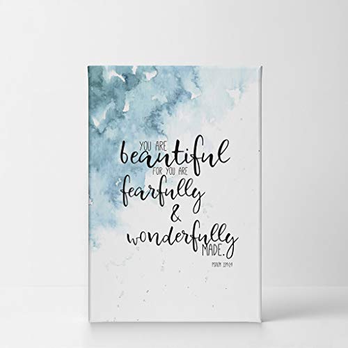 Smile Art Design Psalm You Are Beautiful For You Are Fearfully And Wonderfully Made Quote Hand Lettering and Watercolor Paint Scripture Wall Art Bible Verse CANVAS PRINT Home Decor Ready to Hang 12x8 - color: Quote Wall Art V126, size: 12"L x 8"W